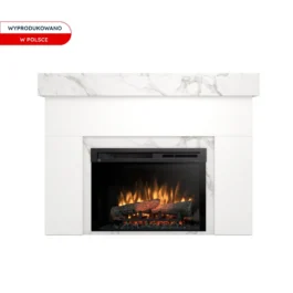 Kominek elektryczny Warmtec Aven wkład Dimplex 26″ XHD Optiflame – biały mat, marmur crystal