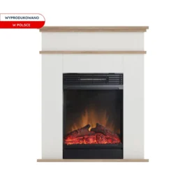 Kominek elektryczny Warmtec Fori z efektem Optiflame – biały mat, jasny dąb