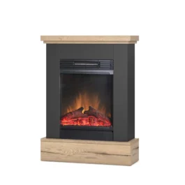 Kominek elektryczny Warmtec Jukon Mini z efektem Optiflame – czarny, jasny dąb