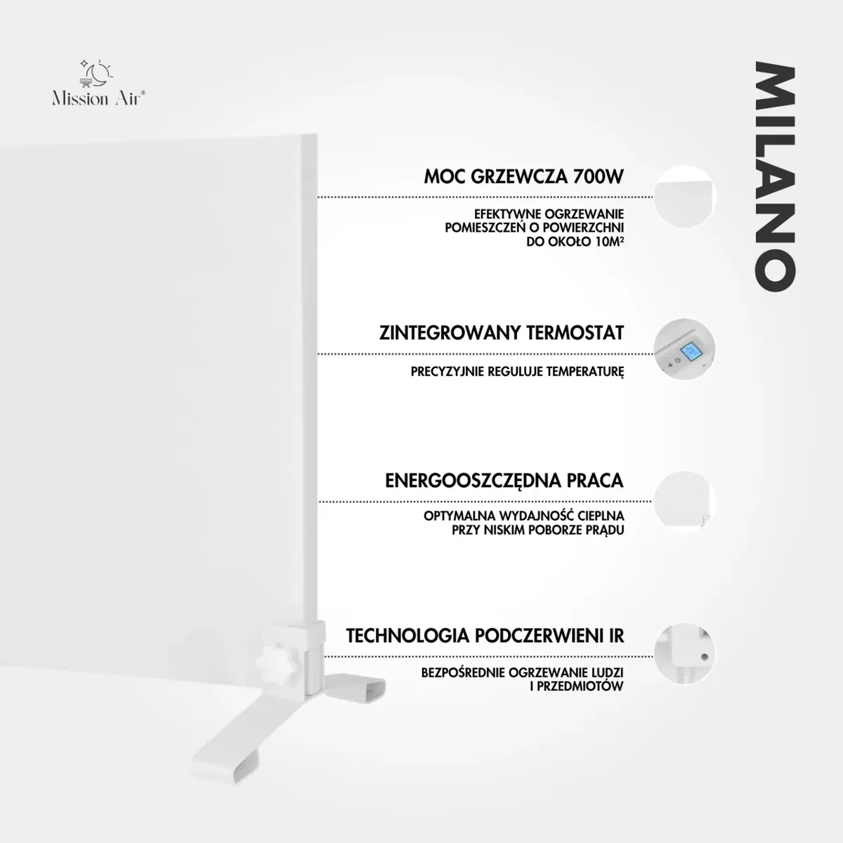 Grzejnik na podczerwień Mission Air MILANO 700 W – WiFi, IR, Biały 7 - CzystyTlen.pl Grzejnik na podczerwień Mission Air MILANO 700 W – WiFi, IR, Biały - obrazek 6